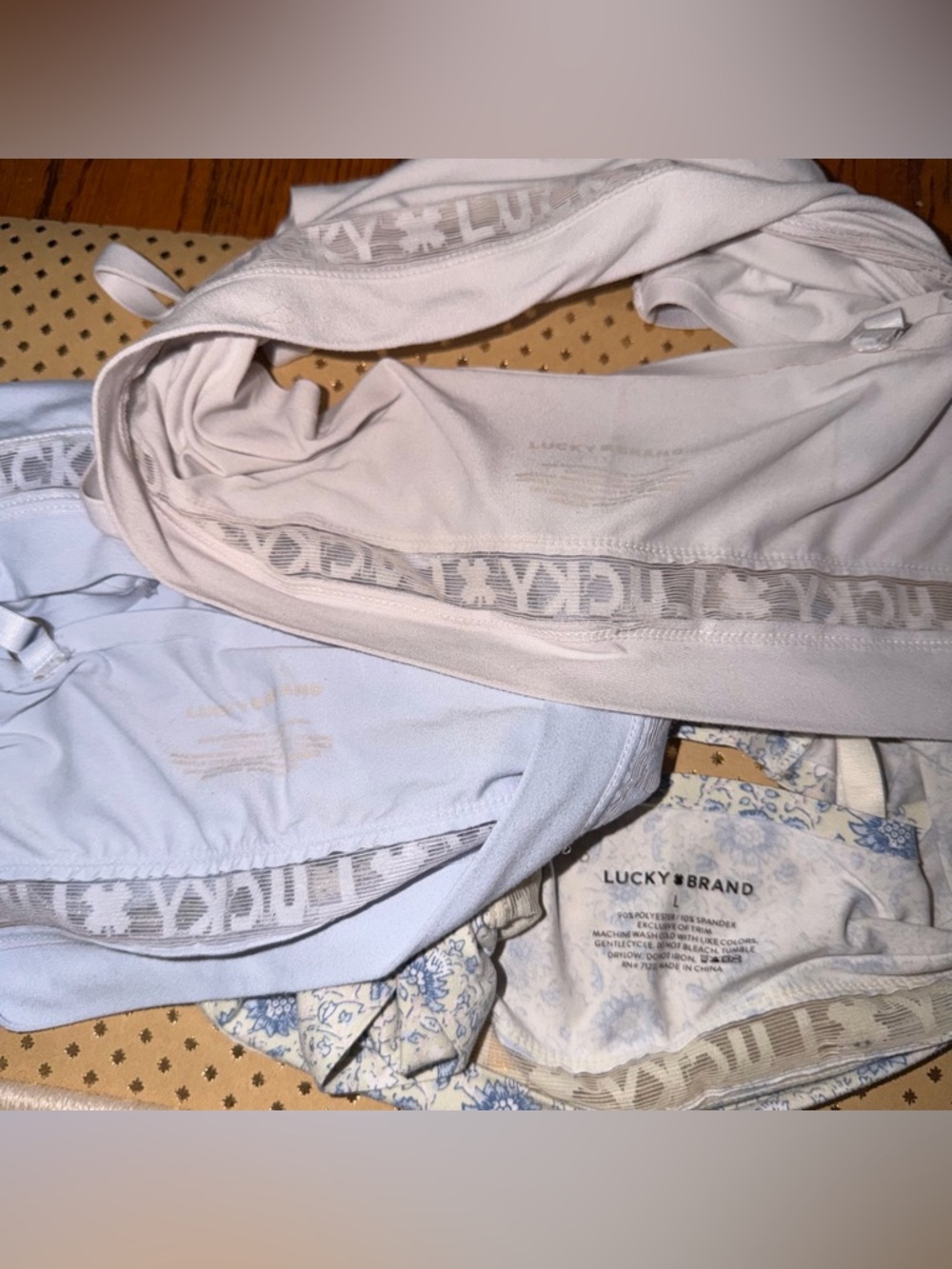 Bundle of 3 Lucky Brand Bralettes - L, Blue Flower, Blue and Beige - Picture 4 of 8